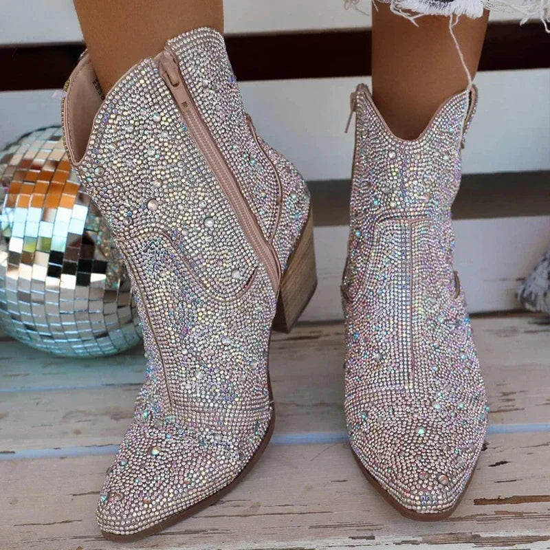 Botas estilo texana,cano curto com glitter, tendência 2024