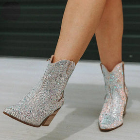 Botas estilo texana,cano curto com glitter, tendência 2024